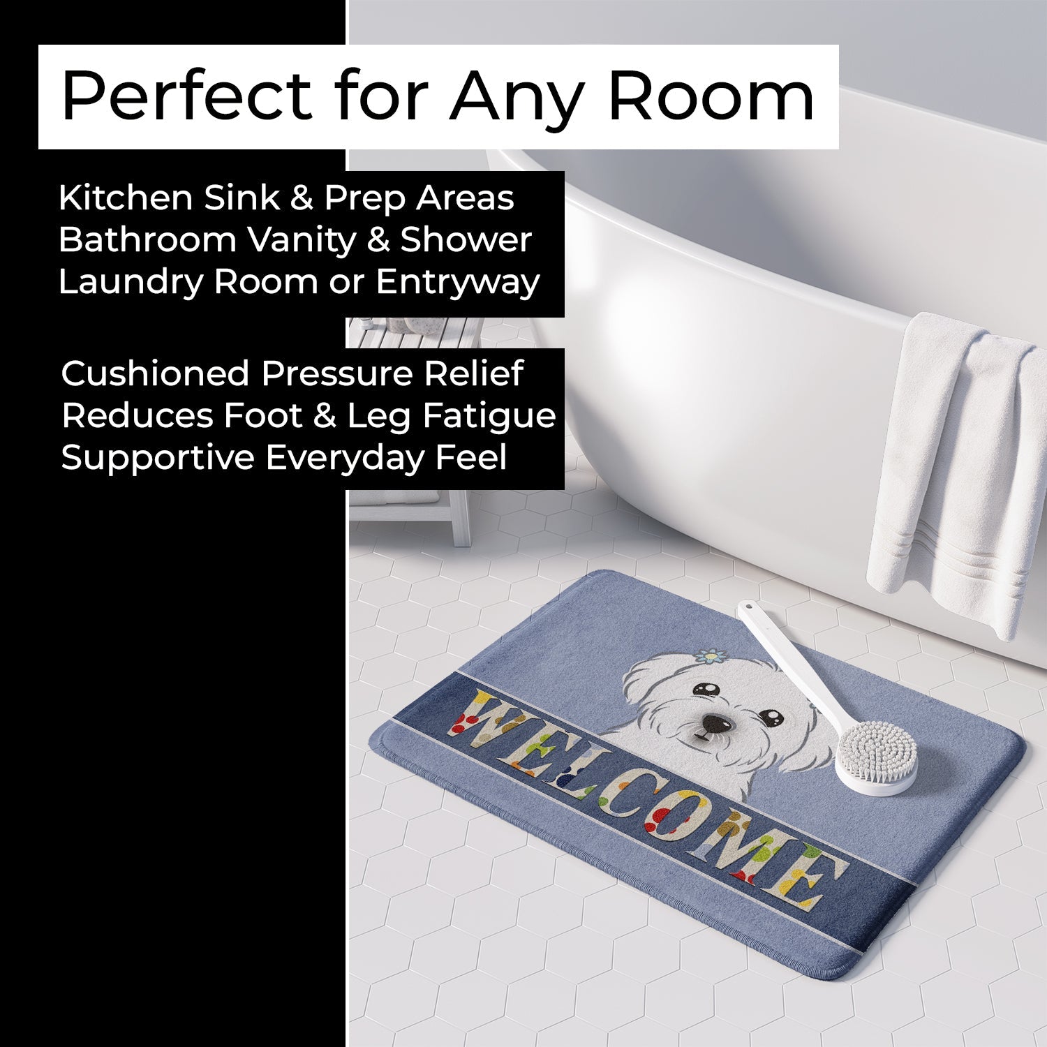 Maltese Welcome Memory Foam Kitchen Mat Machine Washable Anti-Fatigue Cushion Comfort Bath or Kitchen Rug