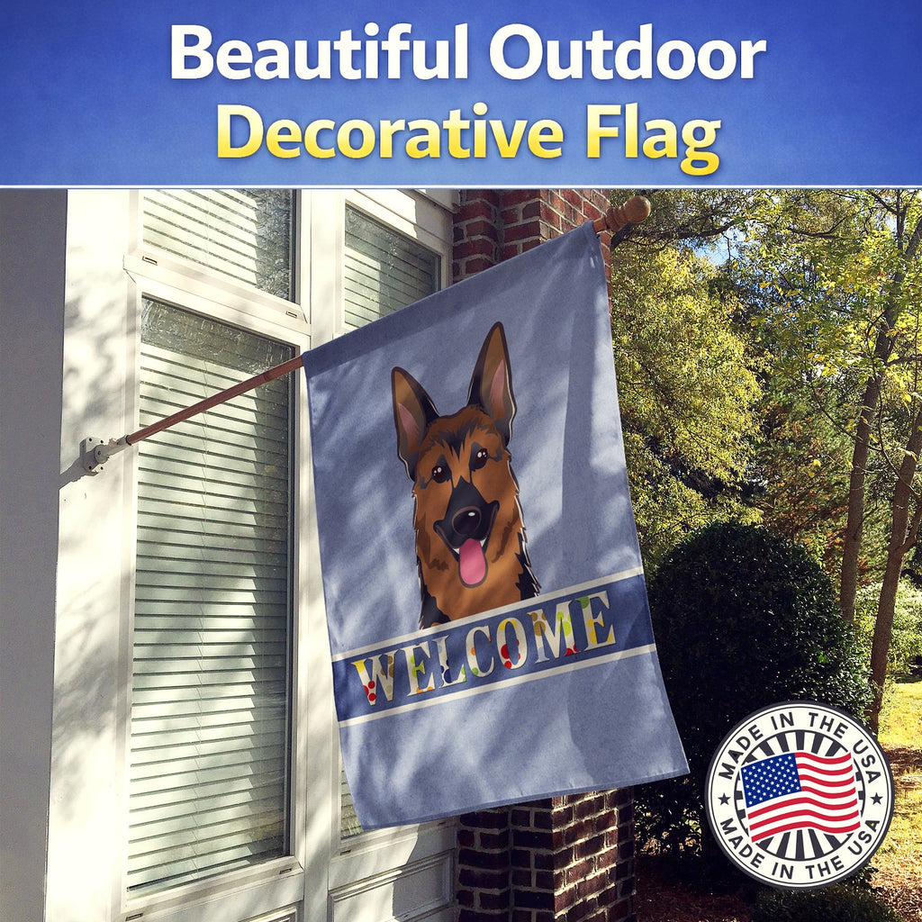 German Shepherd Welcome House Flag 28x40 Porch Sleeve Pole Decorative Outside Yard Banner Artwork Wall Hanging, Polyester