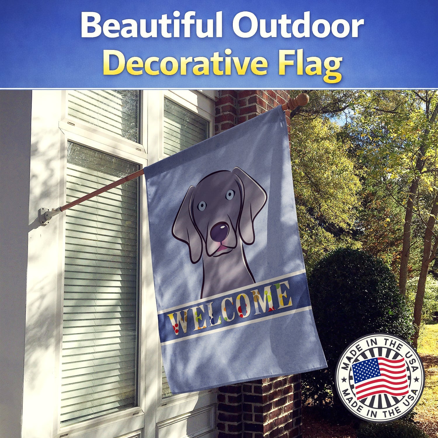 Weimaraner Welcome House Flag 28x40 Porch Sleeve Pole Decorative Outside Yard Banner Artwork Wall Hanging, Polyester
