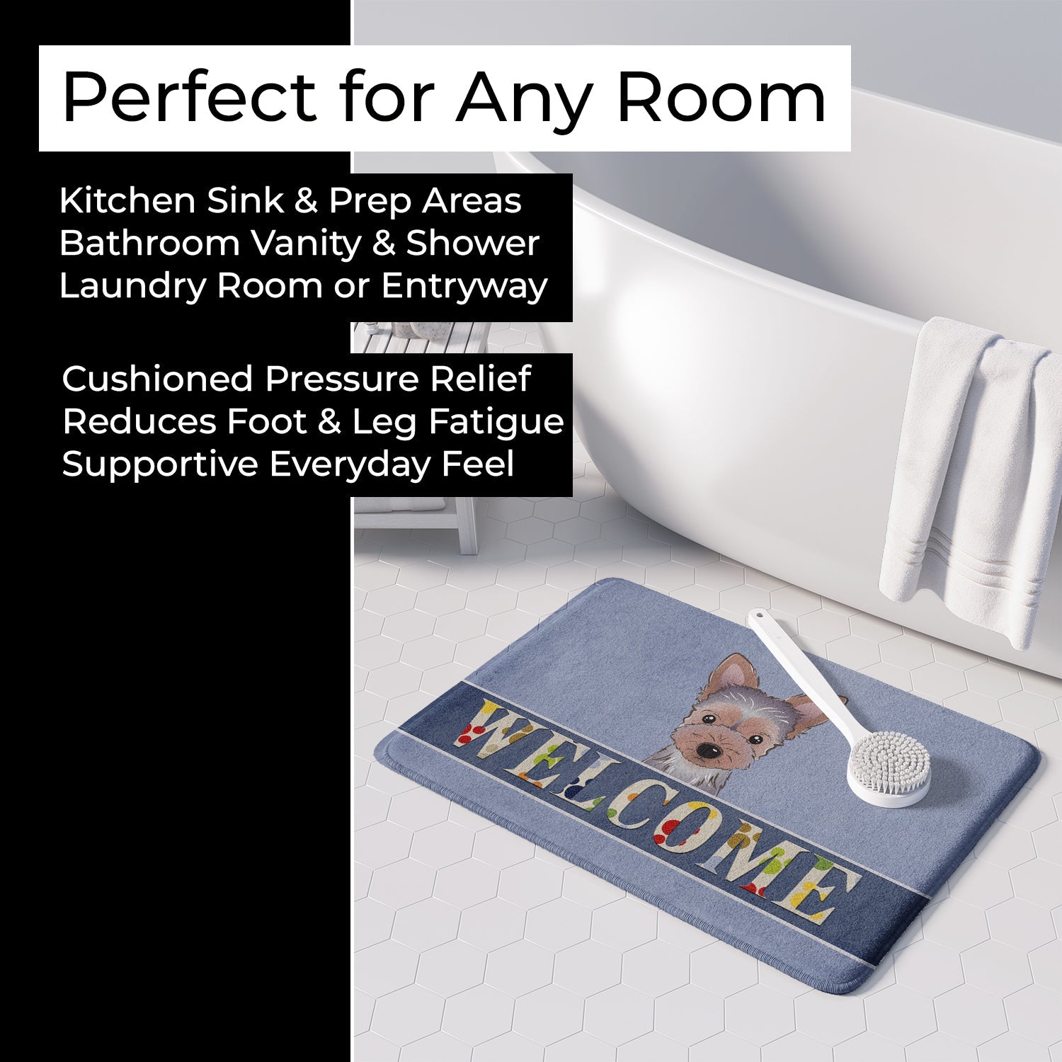 Yorkie Puppy Welcome Memory Foam Kitchen Mat Machine Washable Anti-Fatigue Cushion Comfort Bath or Kitchen Rug