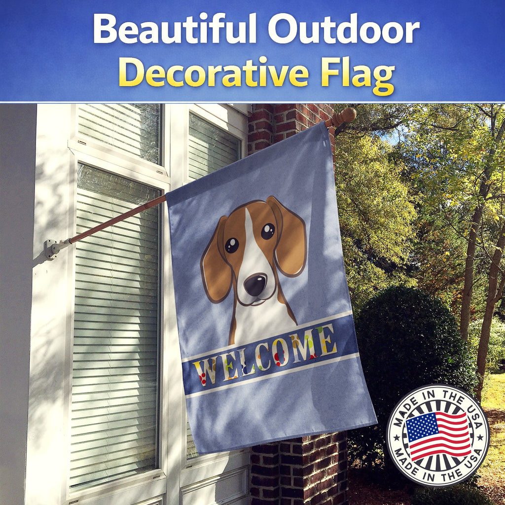 Beagle Welcome House Flag 28x40 Porch Sleeve Pole Decorative Outside Yard Banner Artwork Wall Hanging, Polyester