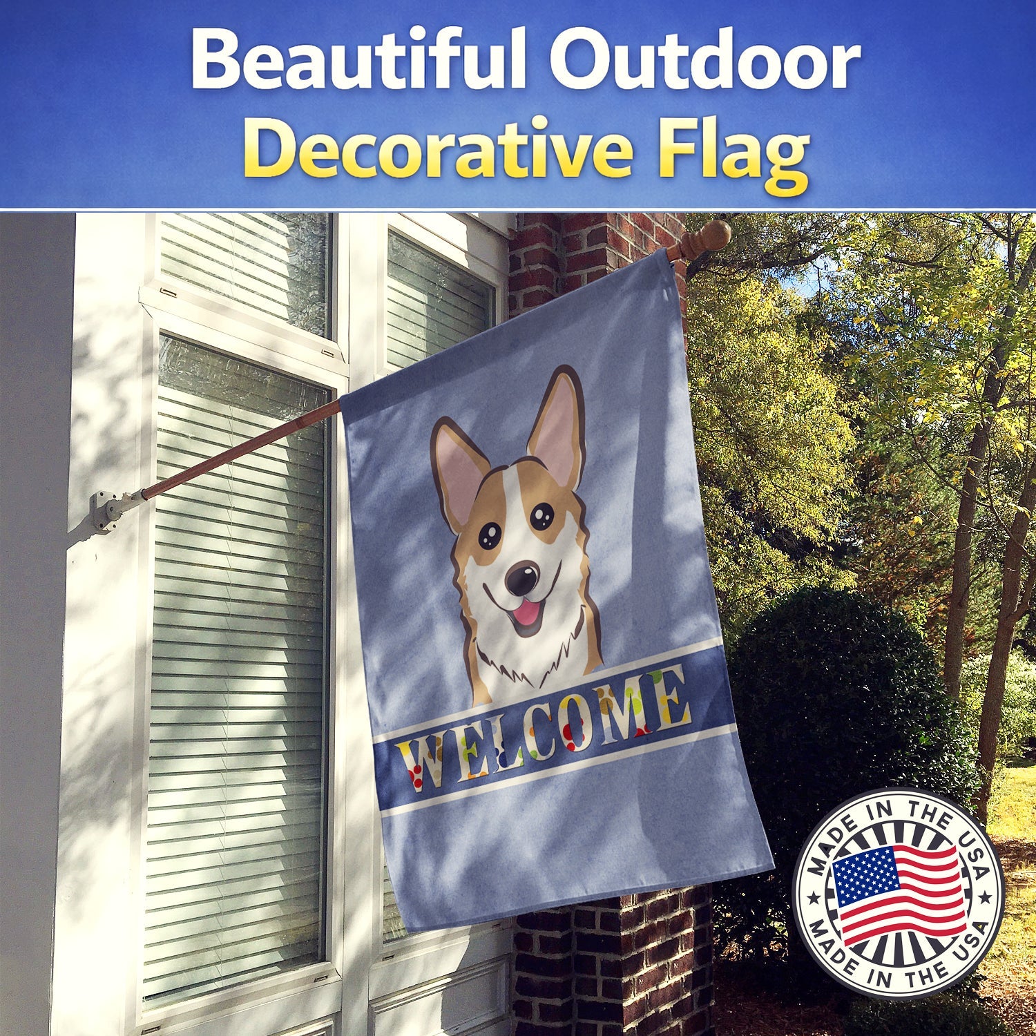 Sable Corgi Welcome House Flag 28x40 Porch Sleeve Pole Decorative Outside Yard Banner Artwork Wall Hanging, Polyester