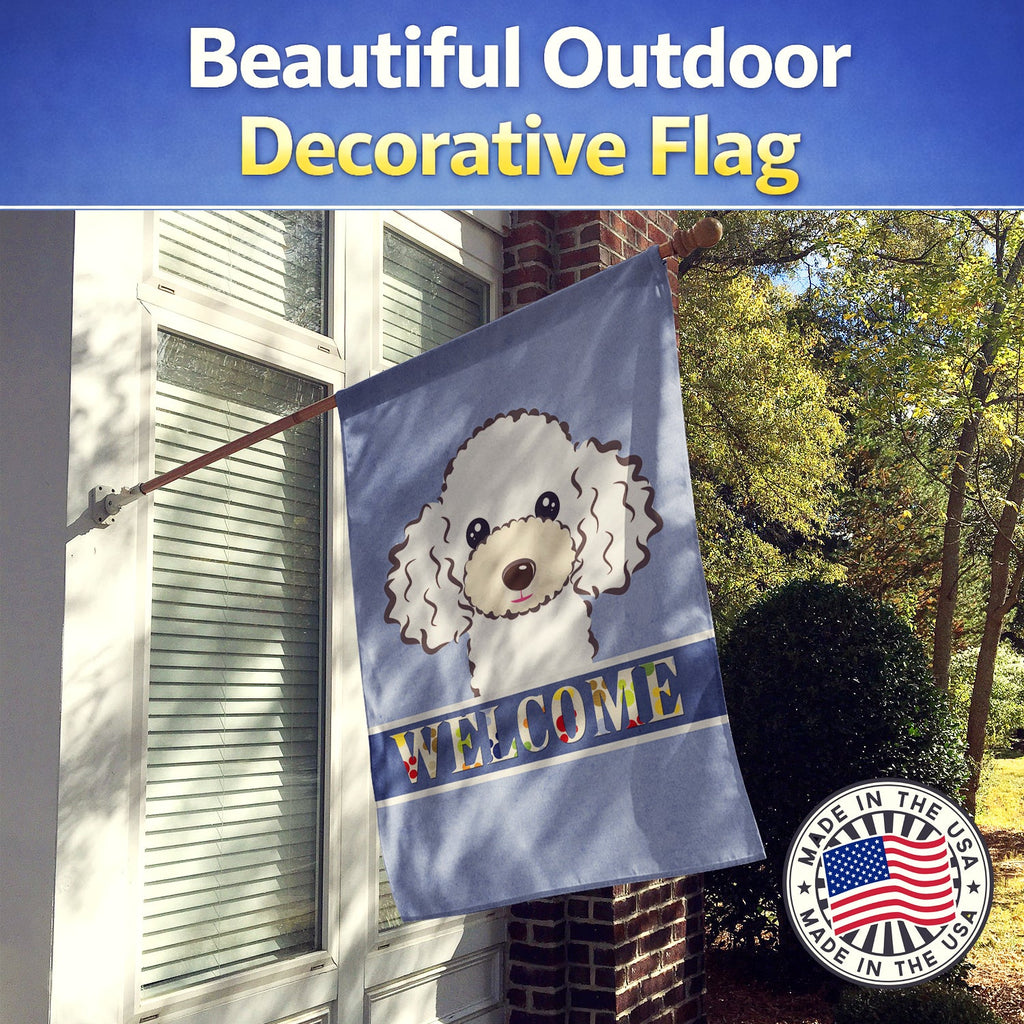 White Poodle Welcome House Flag 28x40 Porch Sleeve Pole Decorative Outside Yard Banner Artwork Wall Hanging, Polyester