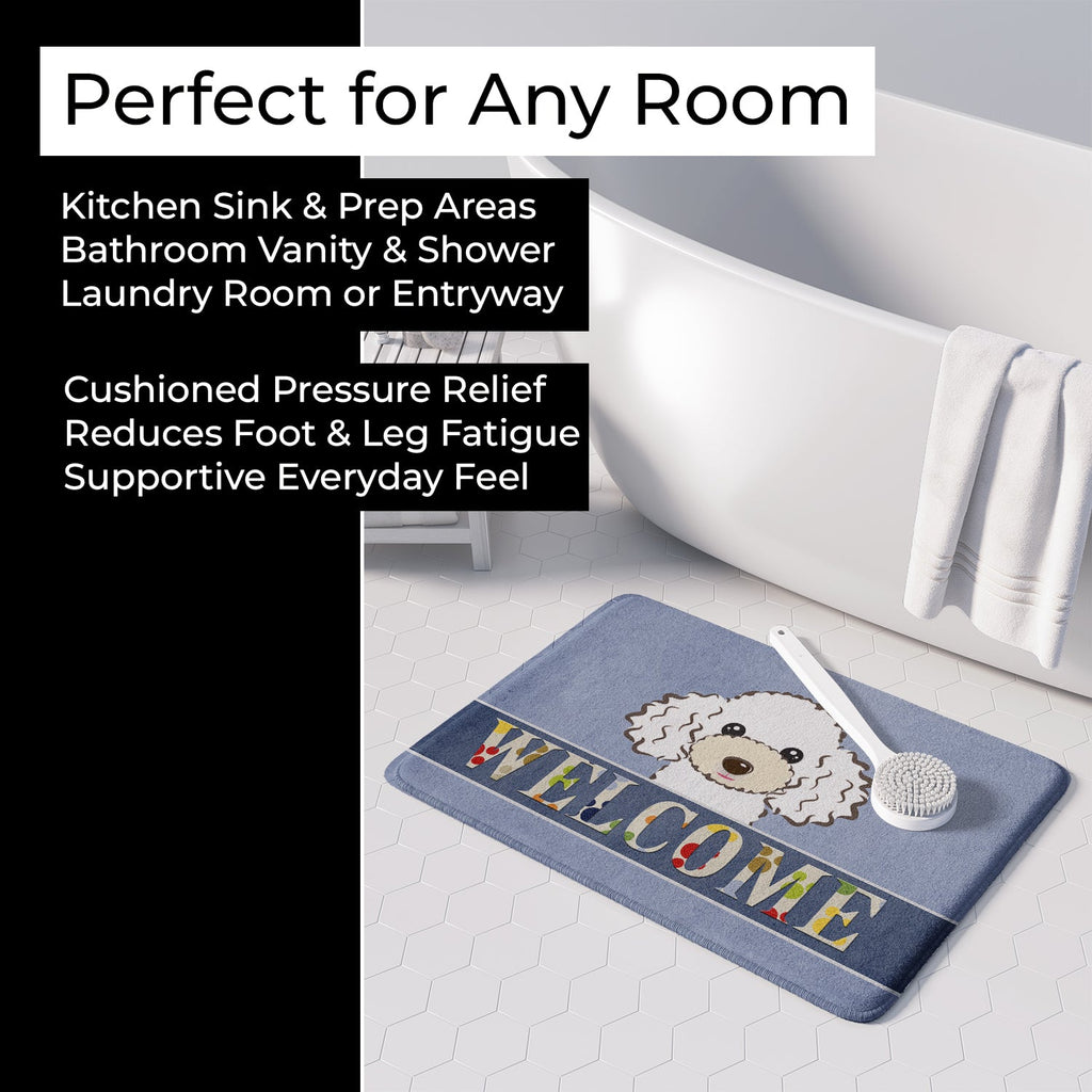 White Poodle Welcome Memory Foam Kitchen Mat Machine Washable Anti-Fatigue Cushion Comfort Bath or Kitchen Rug