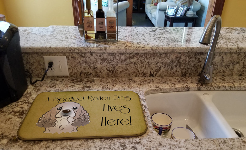 Cocker Spaniel Spoiled Dog Lives Here Dish Drying Mat Absorbent Dish Drying Mat Pad for Kitchen Counter Dish Drainer Mat for Countertop, 14 x 21", Multicolor