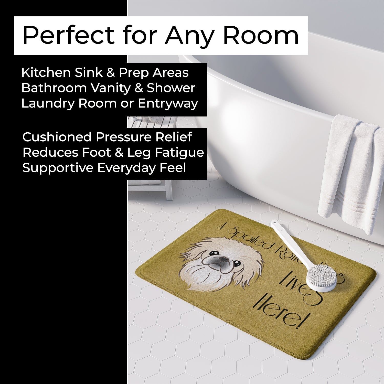 Pekingese Spoiled Dog Lives Here Memory Foam Kitchen Mat Machine Washable Anti-Fatigue Cushion Comfort Bath or Kitchen Rug