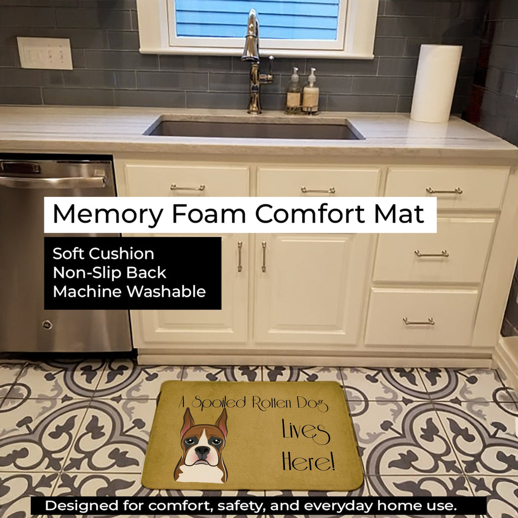 Boxer Spoiled Dog Lives Here Memory Foam Kitchen Mat Machine Washable Anti-Fatigue Cushion Comfort Bath or Kitchen Rug