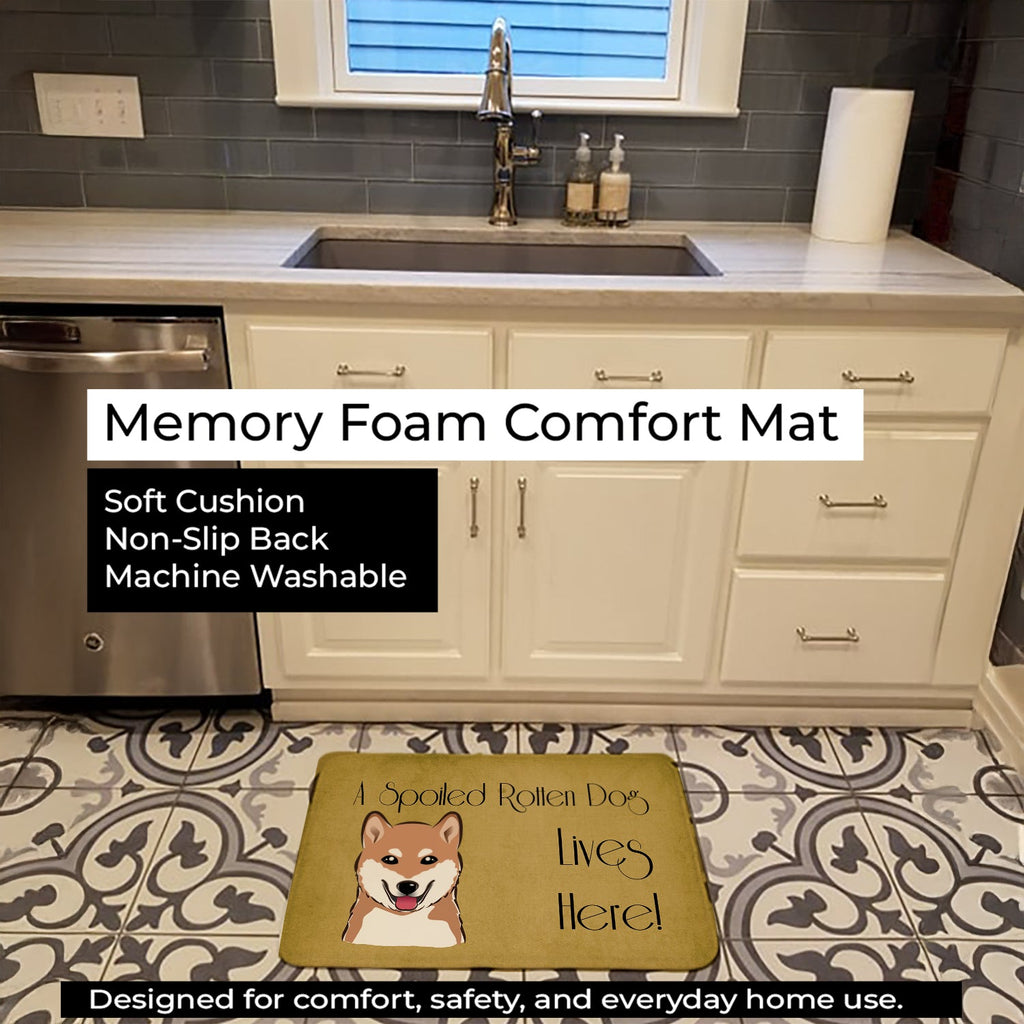 Shiba Inu Spoiled Dog Lives Here Memory Foam Kitchen Mat Machine Washable Anti-Fatigue Cushion Comfort Bath or Kitchen Rug