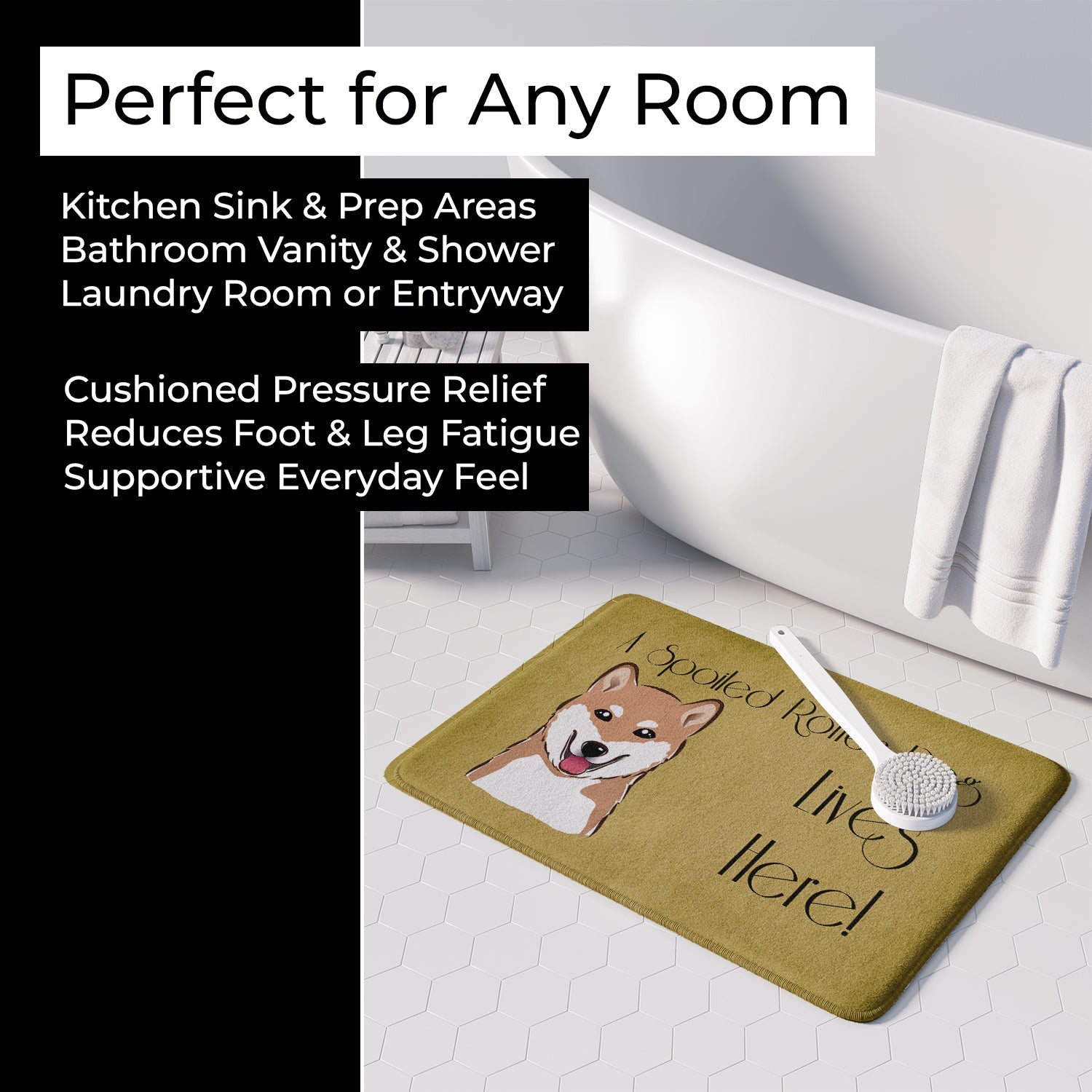 Shiba Inu Spoiled Dog Lives Here Memory Foam Kitchen Mat Machine Washable Anti-Fatigue Cushion Comfort Bath or Kitchen Rug