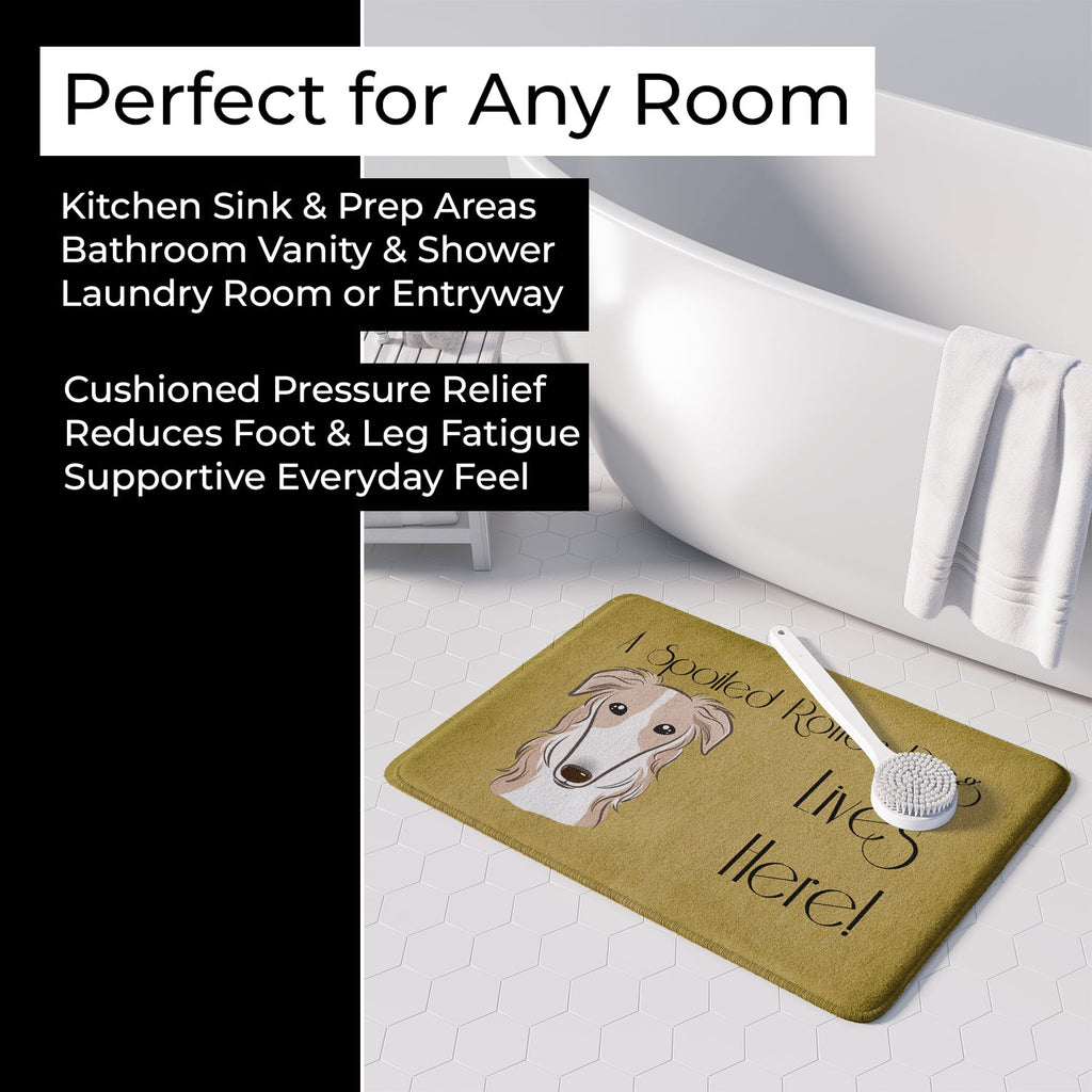 Borzoi Spoiled Dog Lives Here Memory Foam Kitchen Mat Machine Washable Anti-Fatigue Cushion Comfort Bath or Kitchen Rug