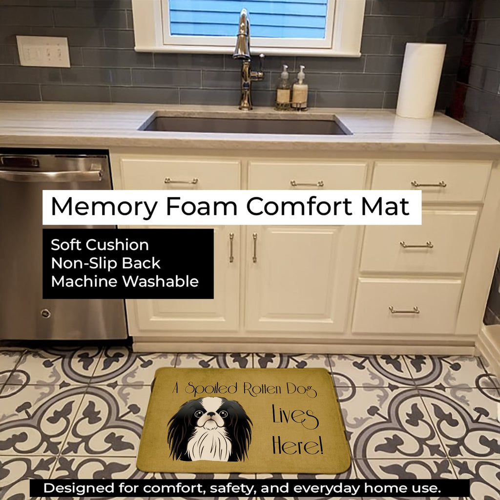 Japanese Chin Spoiled Dog Lives Here Memory Foam Kitchen Mat Machine Washable Anti-Fatigue Cushion Comfort Bath or Kitchen Rug