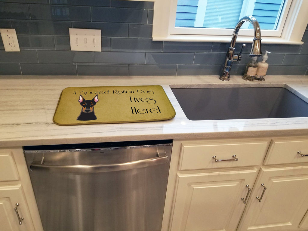 Doberman Spoiled Dog Lives Here Dish Drying Mat Absorbent Dish Drying Mat Pad for Kitchen Counter Dish Drainer Mat for Countertop, 14 x 21", Multicolor