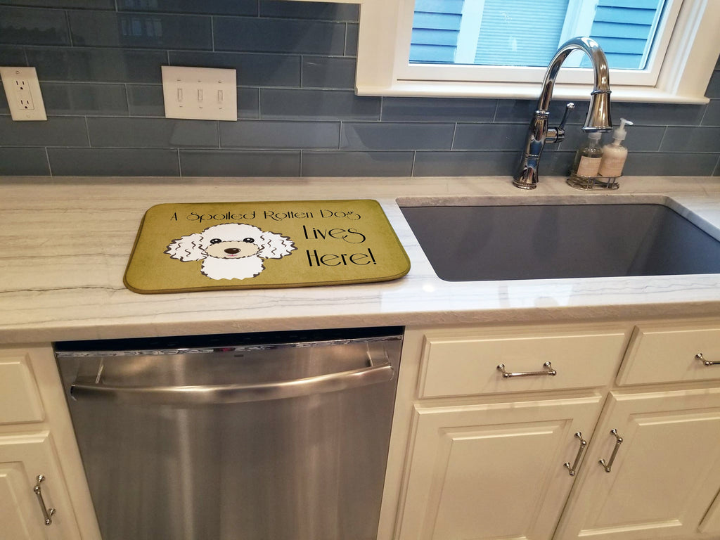 White Poodle Spoiled Dog Lives Here Dish Drying Mat Absorbent Dish Drying Mat Pad for Kitchen Counter Dish Drainer Mat for Countertop, 14 x 21", Multicolor
