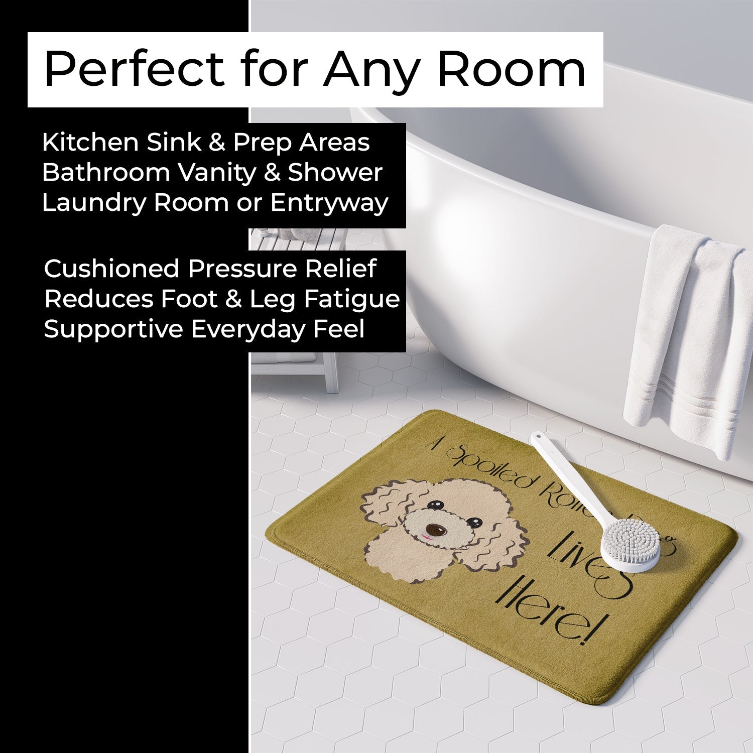 Buff Poodle Spoiled Dog Lives Here Memory Foam Kitchen Mat Machine Washable Anti-Fatigue Cushion Comfort Bath or Kitchen Rug