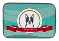 Boston Terrier Merry Christmas Dish Drying Mat Absorbent Dish Drying Mat Pad for Kitchen Counter Dish Drainer Mat for Countertop, 14 x 21", Multicolor