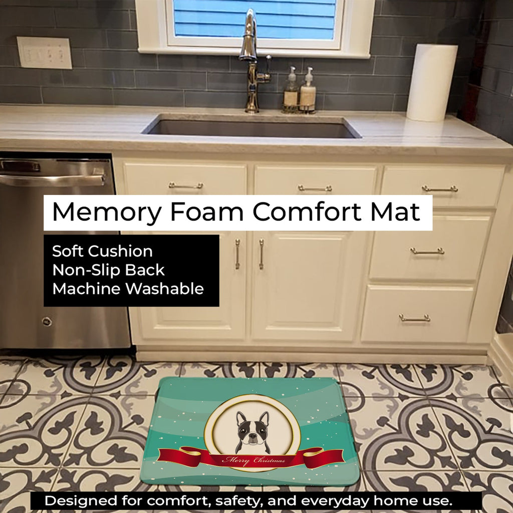 Boston Terrier Merry Christmas Memory Foam Kitchen Mat Machine Washable Anti-Fatigue Cushion Comfort Bath or Kitchen Rug