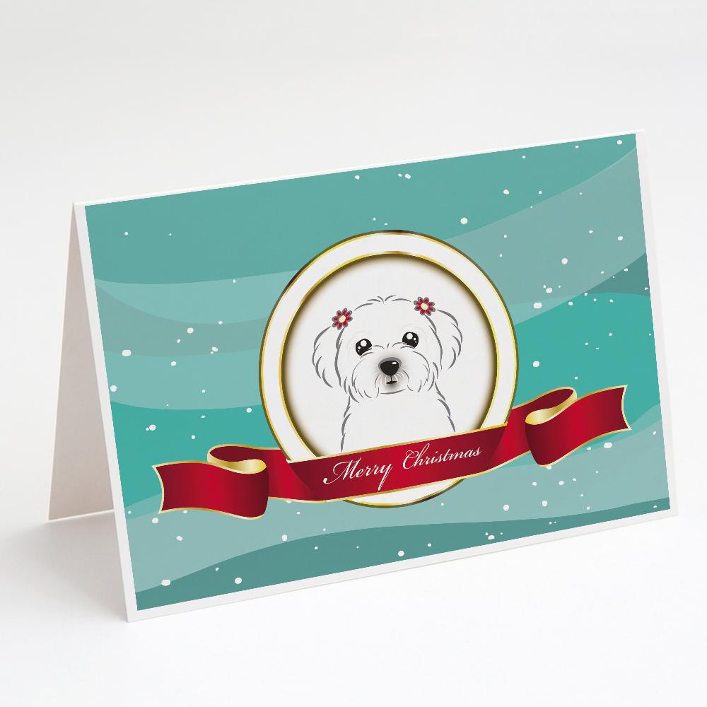 Maltese Merry Christmas Greeting Cards Pack of 8 Blank Cards with Envelopes Whimsical A7 Size 5x7