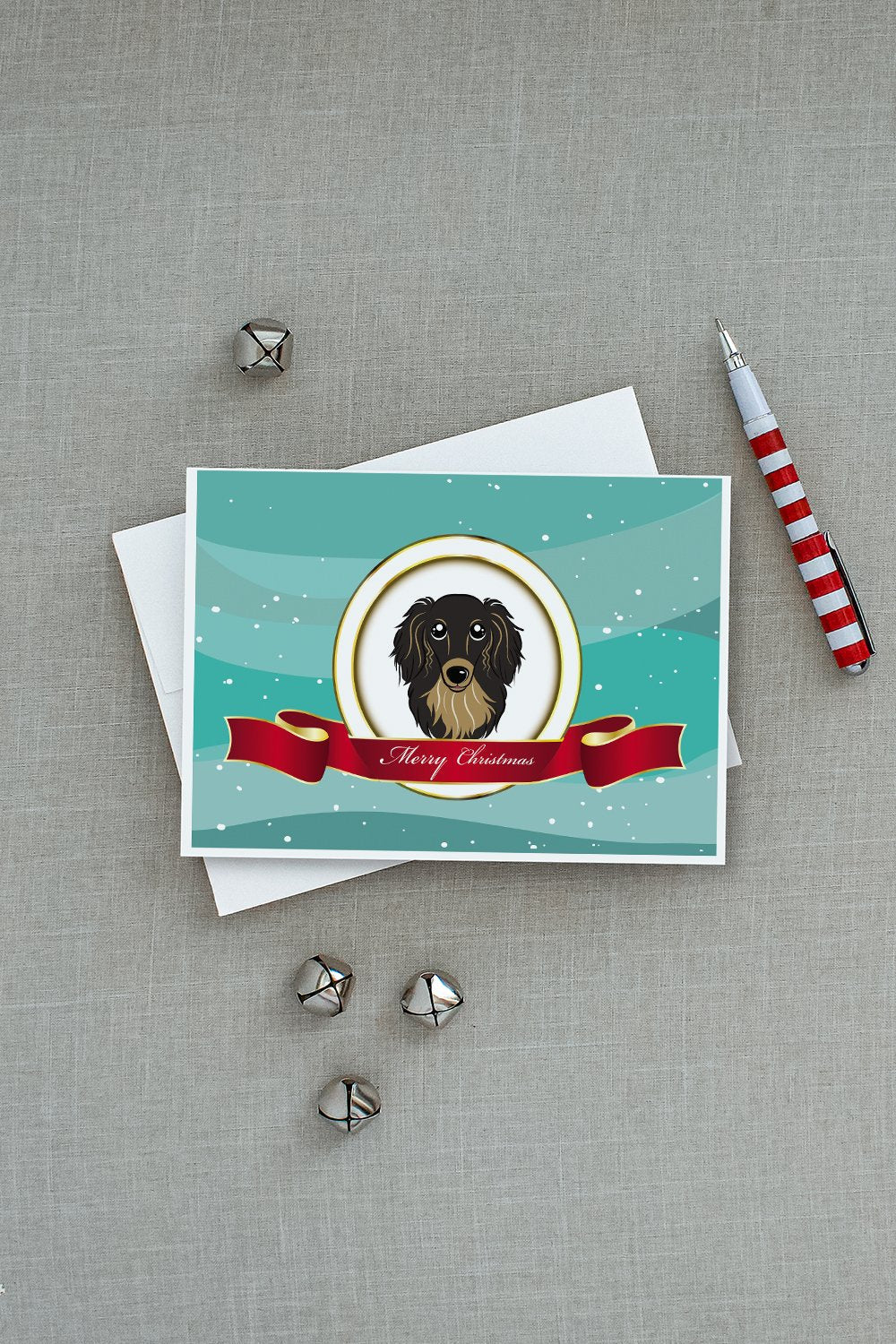 Longhair Black and Tan Dachshund Merry Christmas Greeting Cards Pack of 8 Blank Cards with Envelopes Whimsical A7 Size 5x7