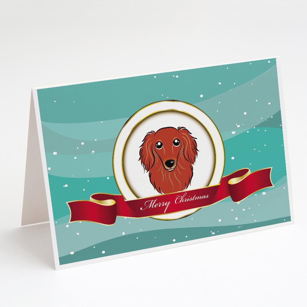 Longhair Red Dachshund Merry Christmas Greeting Cards Pack of 8 Blank Cards with Envelopes Whimsical A7 Size 5x7