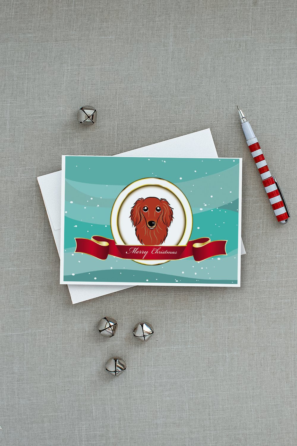 Longhair Red Dachshund Merry Christmas Greeting Cards Pack of 8 Blank Cards with Envelopes Whimsical A7 Size 5x7