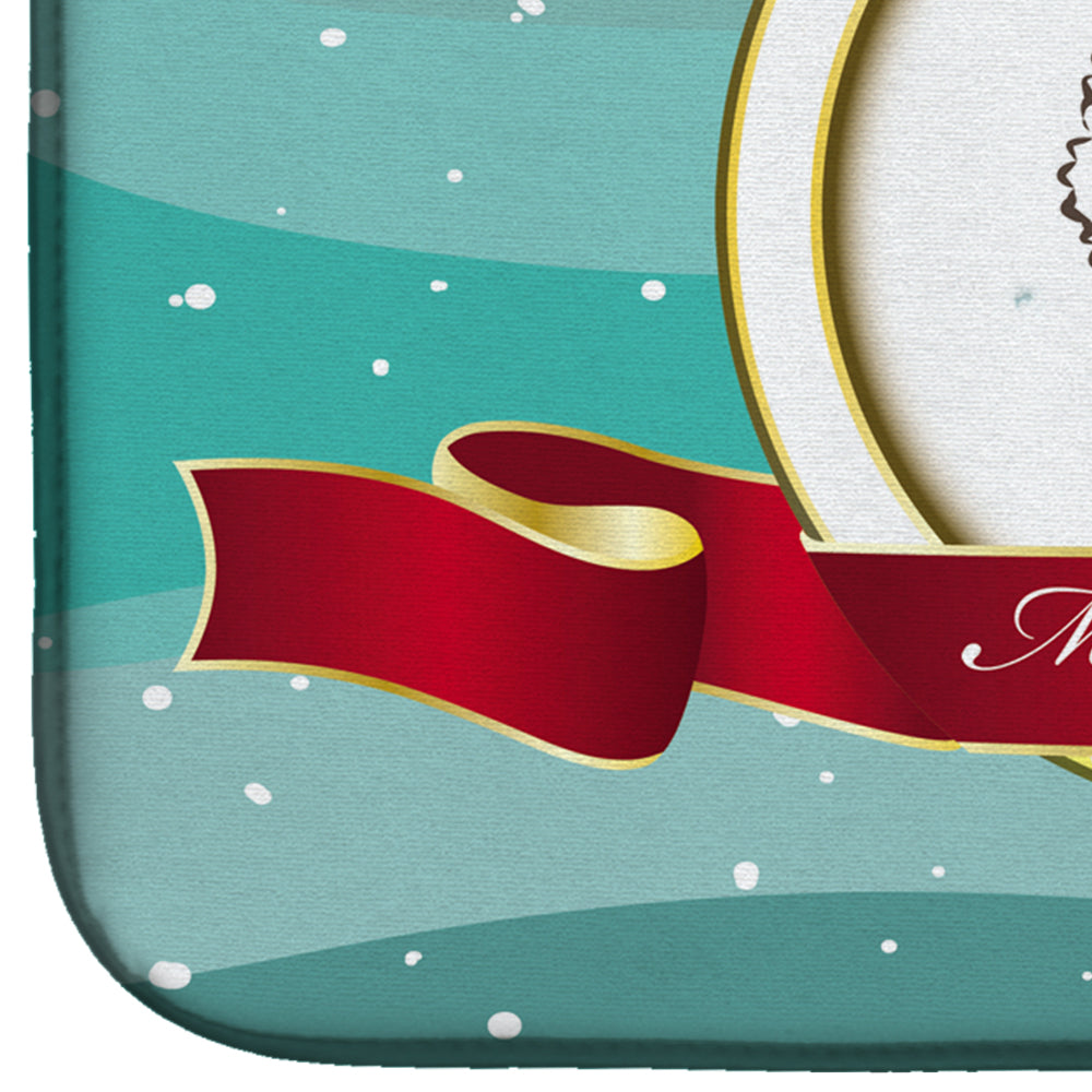 Bichon Frise Merry Christmas Dish Drying Mat Absorbent Dish Drying Mat Pad for Kitchen Counter Dish Drainer Mat for Countertop, 14 x 21", Multicolor