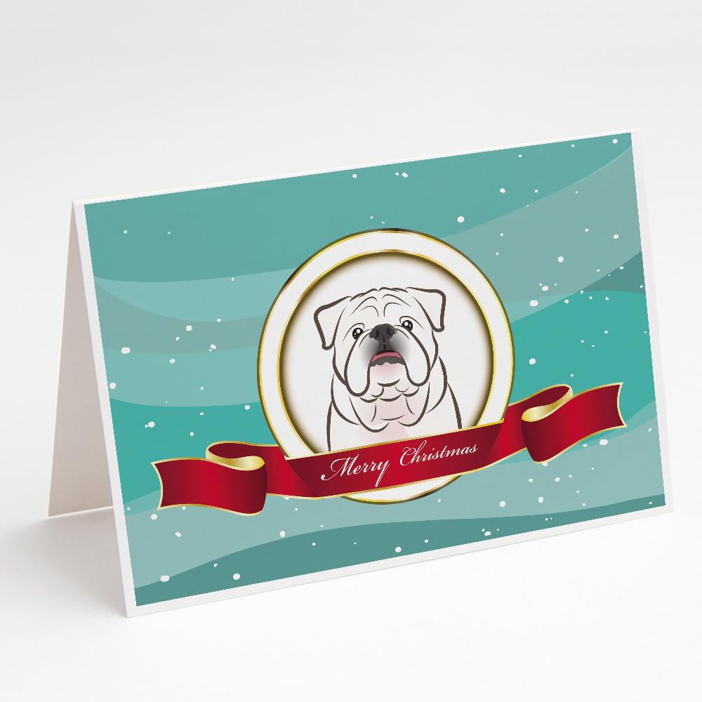 White English Bulldog  Merry Christmas Greeting Cards Pack of 8 Blank Cards with Envelopes Whimsical A7 Size 5x7