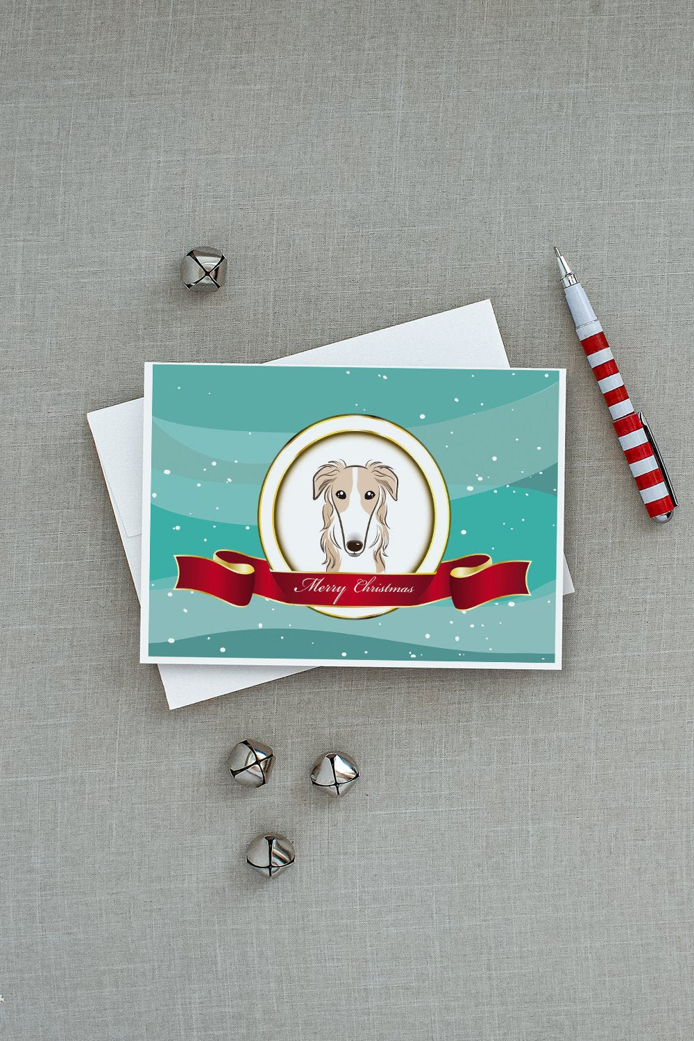 Borzoi Merry Christmas Greeting Cards Pack of 8 Blank Cards with Envelopes Whimsical A7 Size 5x7