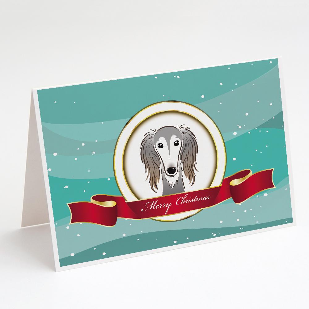 Saluki Merry Christmas Greeting Cards Pack of 8 Blank Cards with Envelopes Whimsical A7 Size 5x7