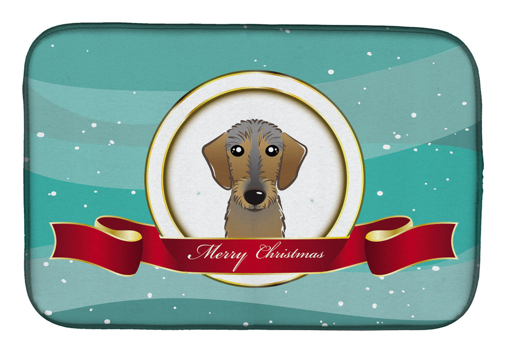 Wirehaired Dachshund Merry Christmas Dish Drying Mat Absorbent Dish Drying Mat Pad for Kitchen Counter Dish Drainer Mat for Countertop, 14 x 21", Multicolor