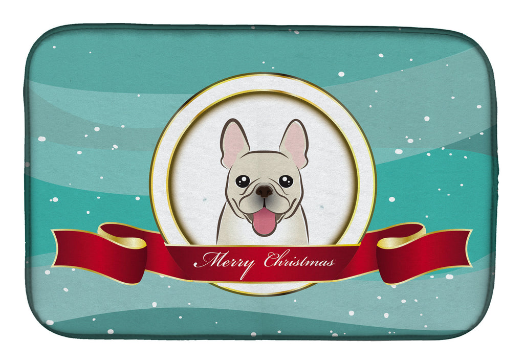 French Bulldog Merry Christmas Dish Drying Mat Absorbent Dish Drying Mat Pad for Kitchen Counter Dish Drainer Mat for Countertop, 14 x 21", Multicolor