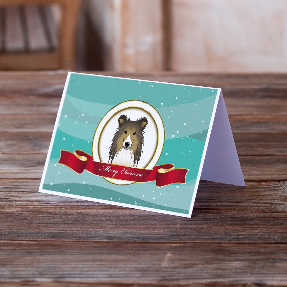 Sheltie Merry Christmas Greeting Cards Pack of 8 Blank Cards with Envelopes Whimsical A7 Size 5x7