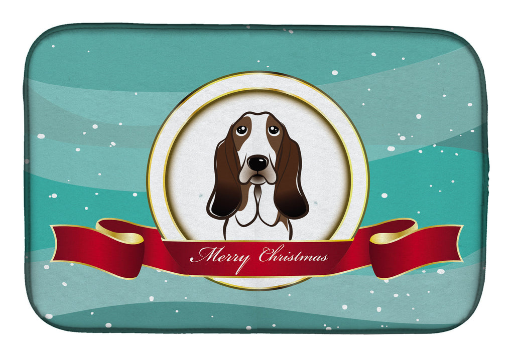 Basset Hound Merry Christmas Dish Drying Mat Absorbent Dish Drying Mat Pad for Kitchen Counter Dish Drainer Mat for Countertop, 14 x 21", Multicolor