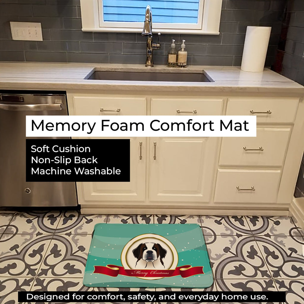 Saint Bernard Merry Christmas Memory Foam Kitchen Mat Machine Washable Anti-Fatigue Cushion Comfort Bath or Kitchen Rug