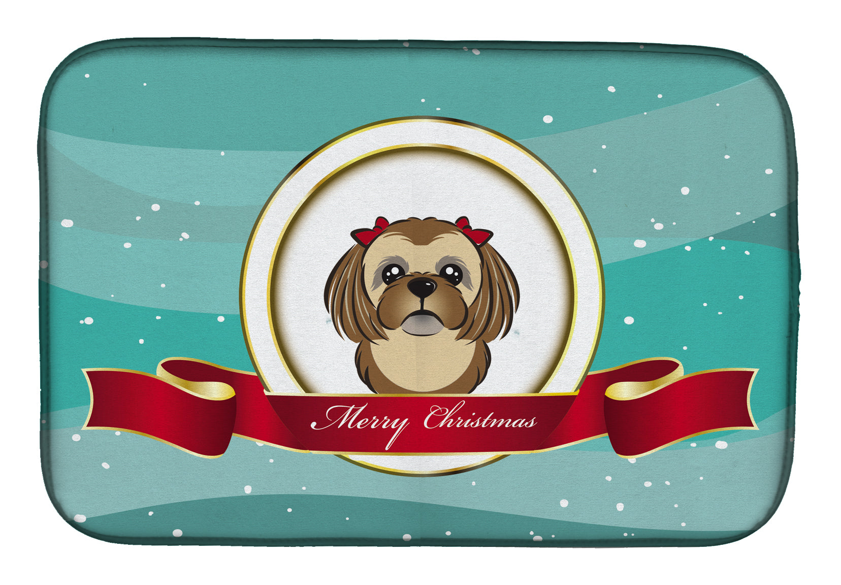 Chocolate Brown Shih Tzu Merry Christmas Dish Drying Mat Absorbent Dish Drying Mat Pad for Kitchen Counter Dish Drainer Mat for Countertop, 14 x 21", Multicolor