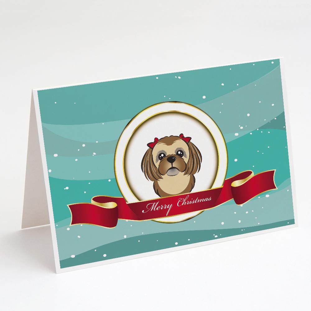 Chocolate Brown Shih Tzu Merry Christmas Greeting Cards Pack of 8 Blank Cards with Envelopes Whimsical A7 Size 5x7