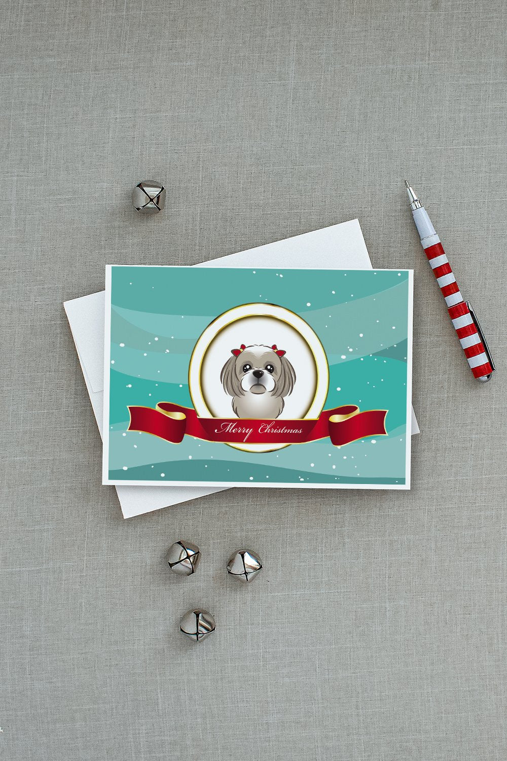 Gray Silver Shih Tzu Merry Christmas Greeting Cards Pack of 8 Blank Cards with Envelopes Whimsical A7 Size 5x7