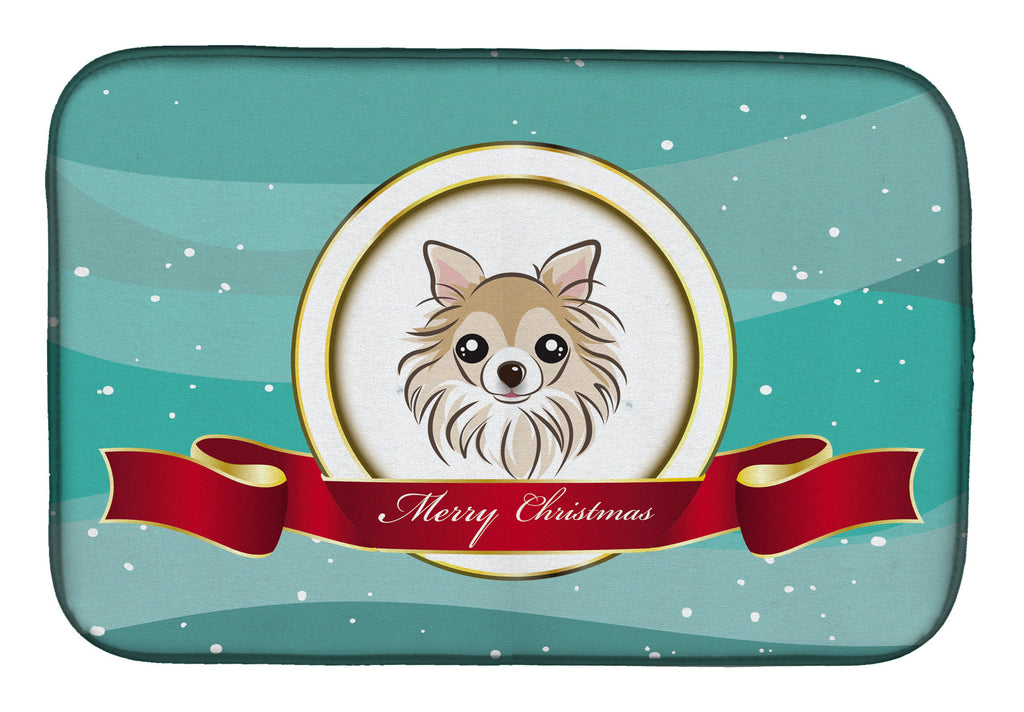 Chihuahua Merry Christmas Dish Drying Mat Absorbent Dish Drying Mat Pad for Kitchen Counter Dish Drainer Mat for Countertop, 14 x 21", Multicolor