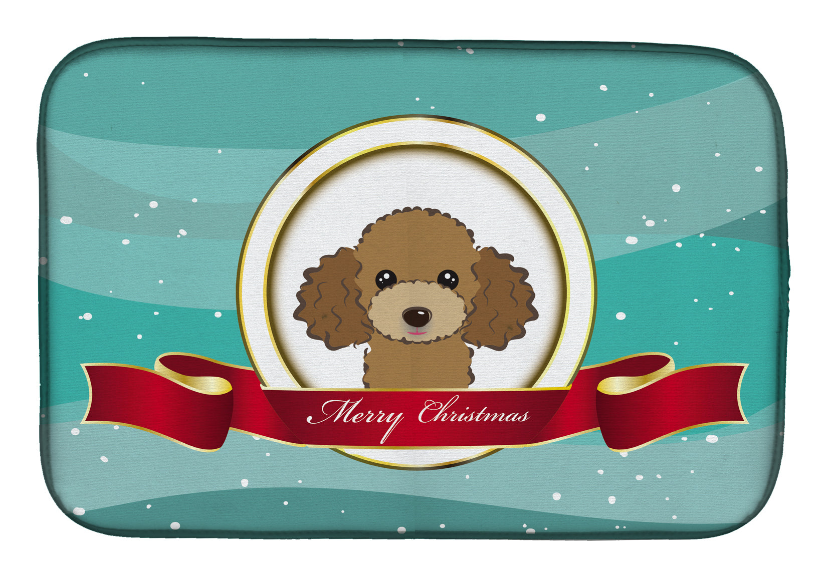 Chocolate Brown Poodle Merry Christmas Dish Drying Mat Absorbent Dish Drying Mat Pad for Kitchen Counter Dish Drainer Mat for Countertop, 14 x 21", Multicolor
