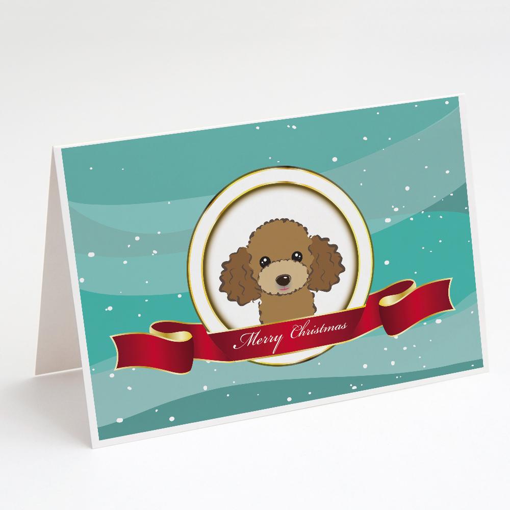 Chocolate Brown Poodle Merry Christmas Greeting Cards Pack of 8 Blank Cards with Envelopes Whimsical A7 Size 5x7
