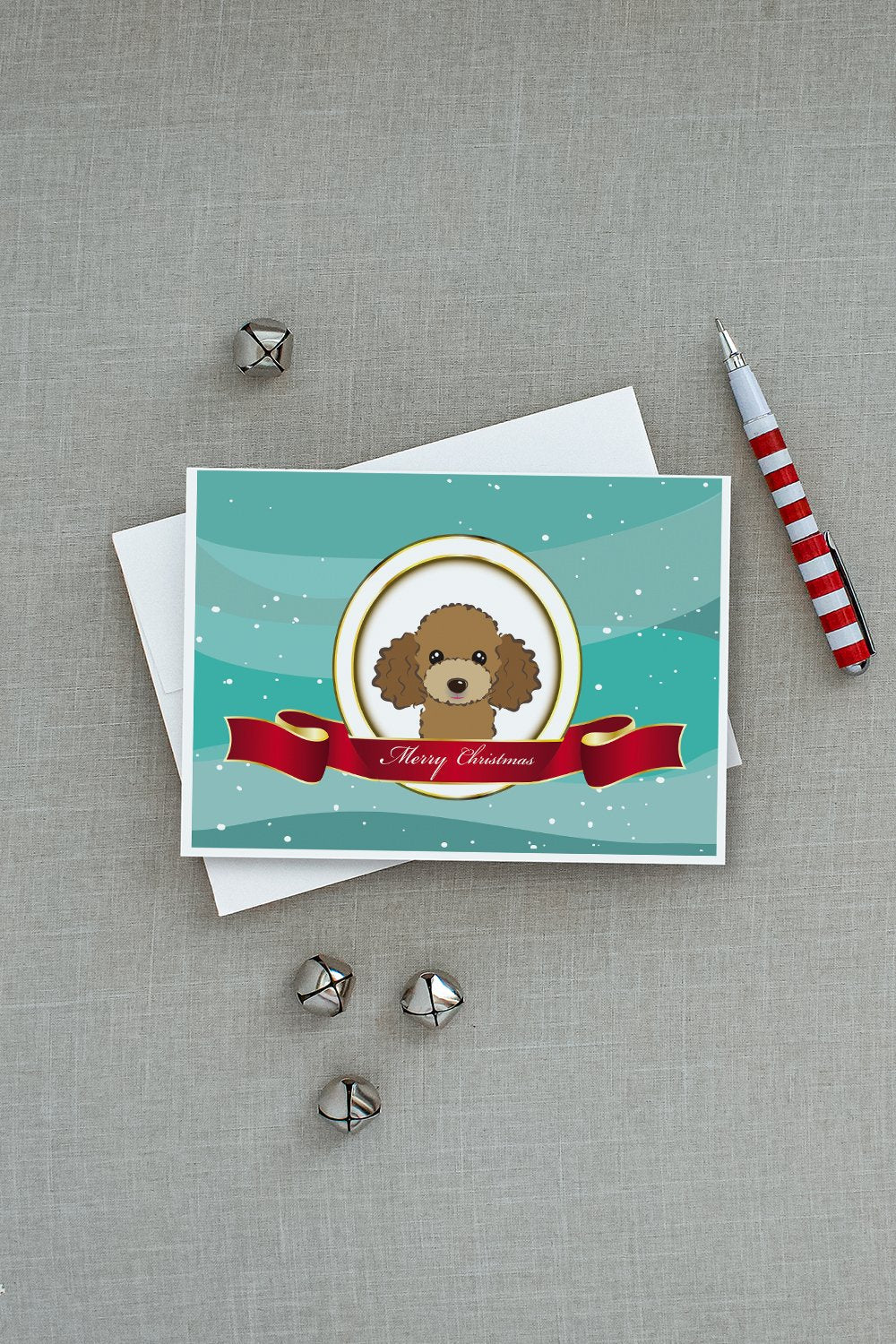 Chocolate Brown Poodle Merry Christmas Greeting Cards Pack of 8 Blank Cards with Envelopes Whimsical A7 Size 5x7