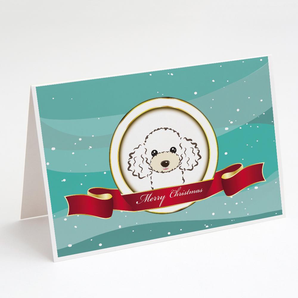 White Poodle Merry Christmas Greeting Cards Pack of 8 Blank Cards with Envelopes Whimsical A7 Size 5x7