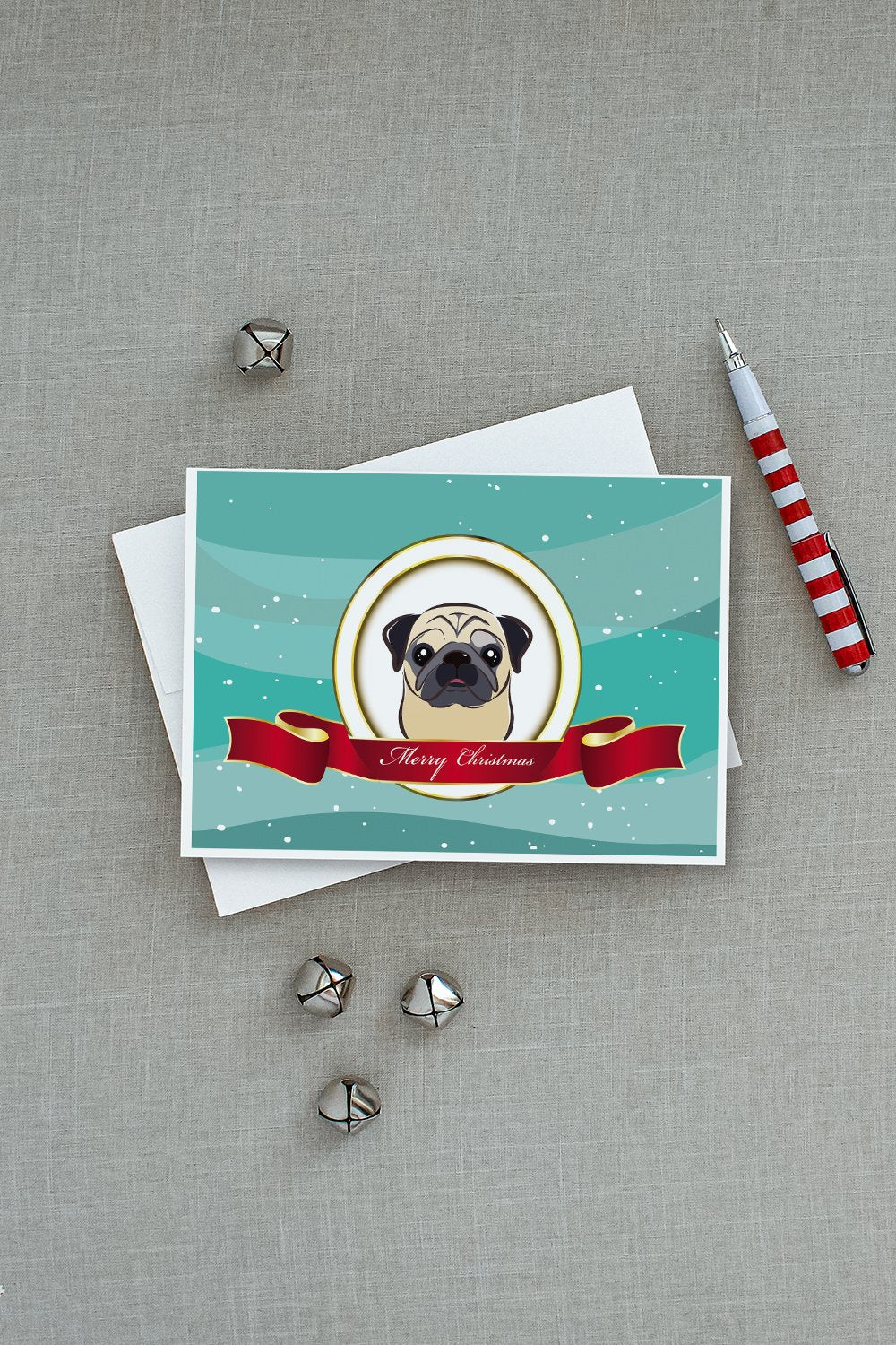 Fawn Pug Merry Christmas Greeting Cards Pack of 8 Blank Cards with Envelopes Whimsical A7 Size 5x7
