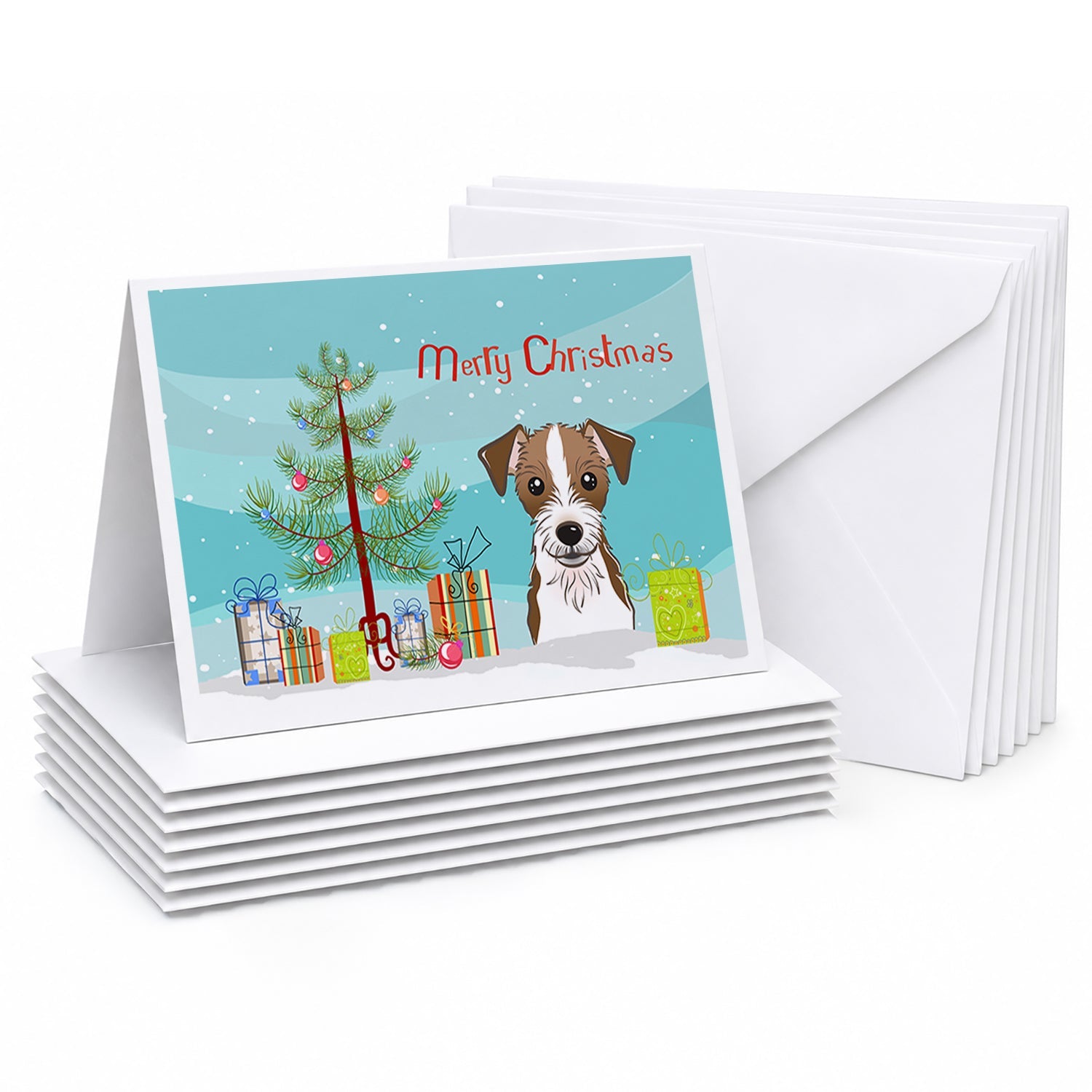 Christmas Tree and Jack Russell Terrier Greeting Cards Pack of 8 Blank Cards with Envelopes Whimsical A7 Size 5x7