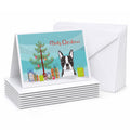 Christmas Tree and Boston Terrier Greeting Cards Pack of 8 Blank Cards with Envelopes Whimsical A7 Size 5x7