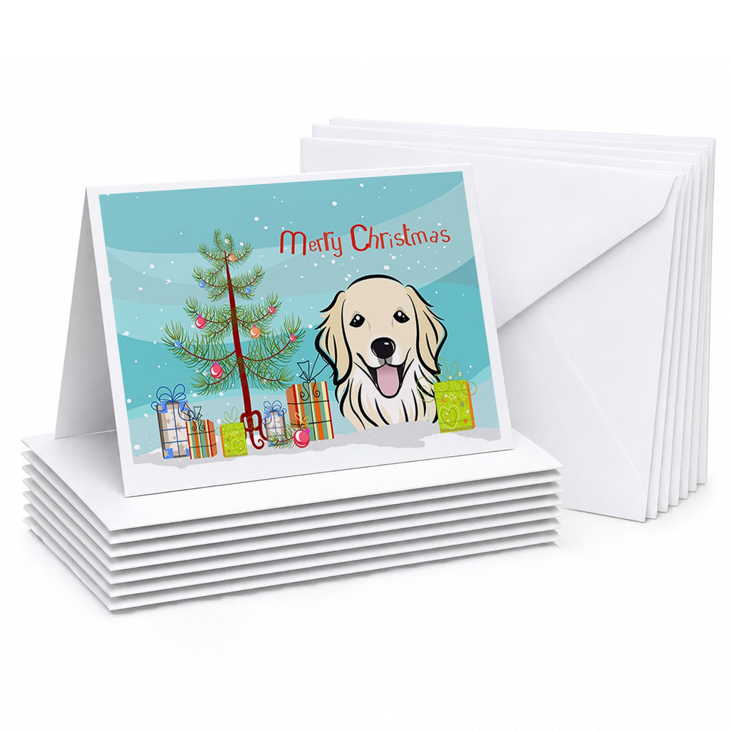 Christmas Tree and Golden Retriever Greeting Cards Pack of 8 Blank Cards with Envelopes Whimsical A7 Size 5x7