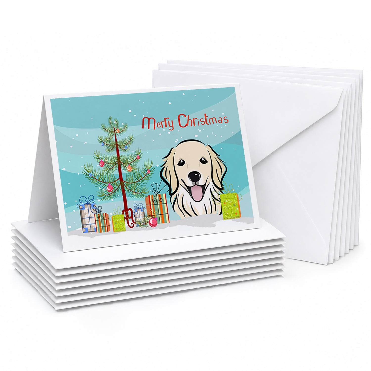 Christmas Tree and Golden Retriever Greeting Cards Pack of 8 Blank Cards with Envelopes Whimsical A7 Size 5x7