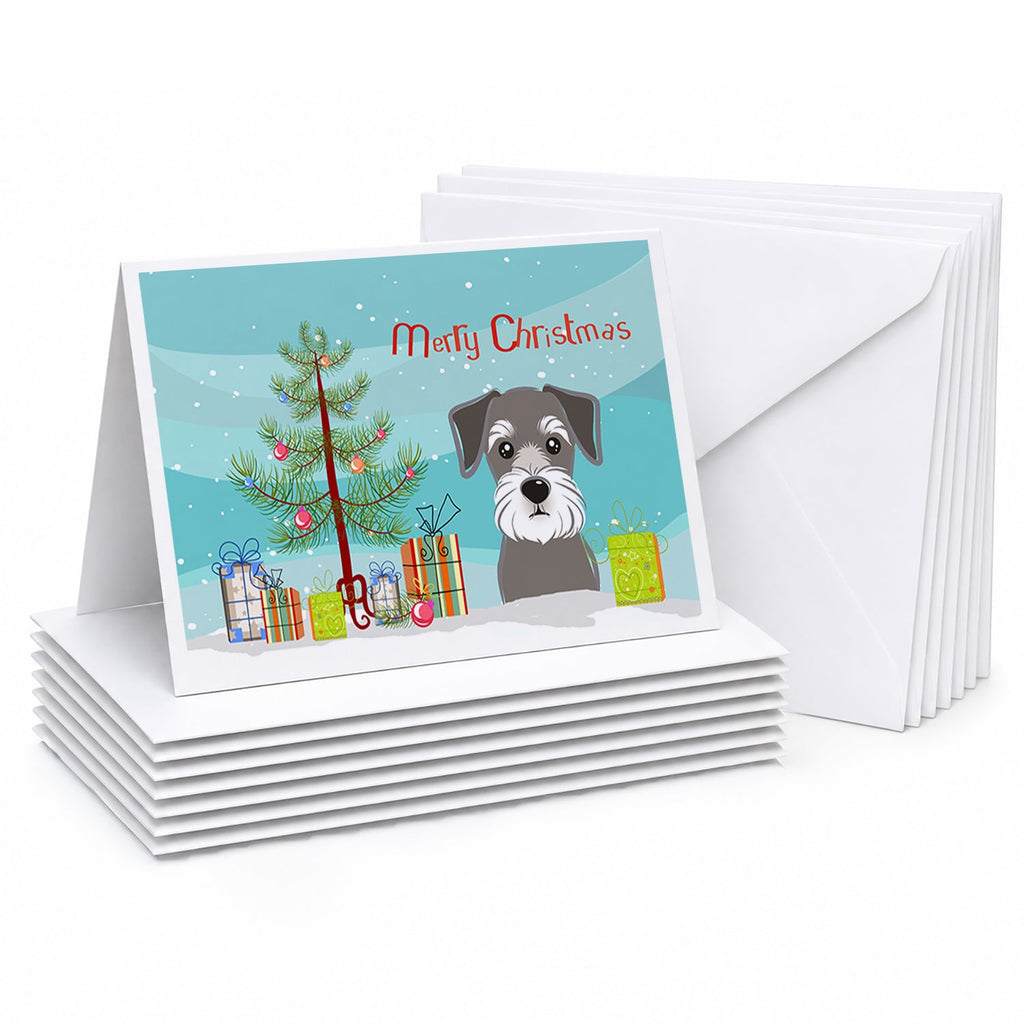 Christmas Tree and Schnauzer Greeting Cards Pack of 8 Blank Cards with Envelopes Whimsical A7 Size 5x7