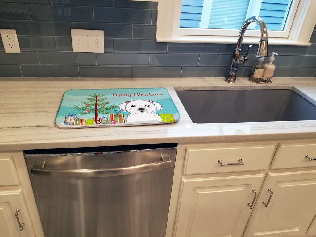 Christmas Tree and Maltese Dish Drying Mat Absorbent Dish Drying Mat Pad for Kitchen Counter Dish Drainer Mat for Countertop, 14 x 21", Multicolor