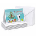 Christmas Tree and Bull Terrier Greeting Cards Pack of 8 Blank Cards with Envelopes Whimsical A7 Size 5x7