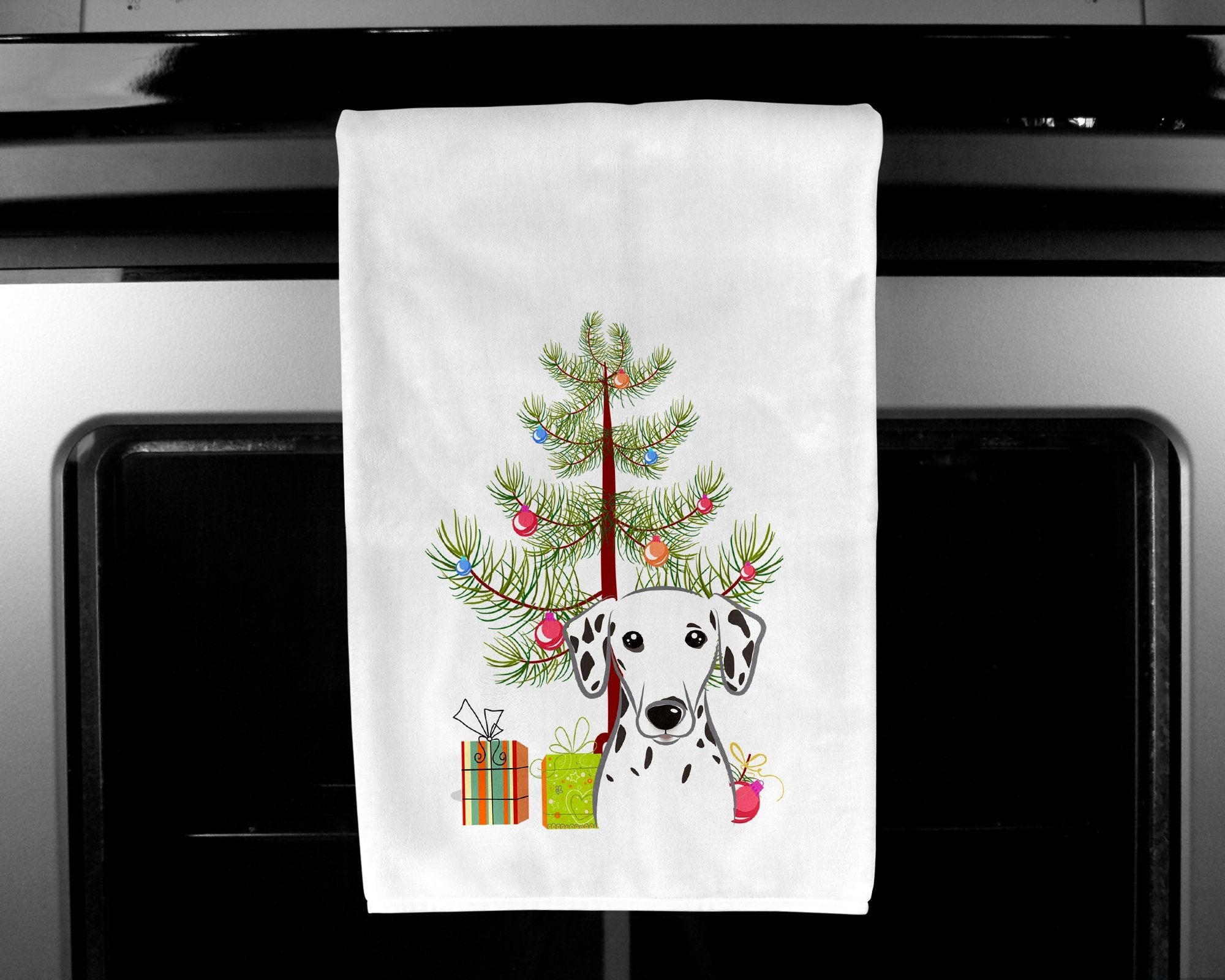 Christmas Tree and Dalmatian Kitchen Towel Set of 2 White Dish Towels Decorative Bathroom Hand towel for Hand, Face, Hair, Yoga, Tea, Dishcloth, 19 X 28", White